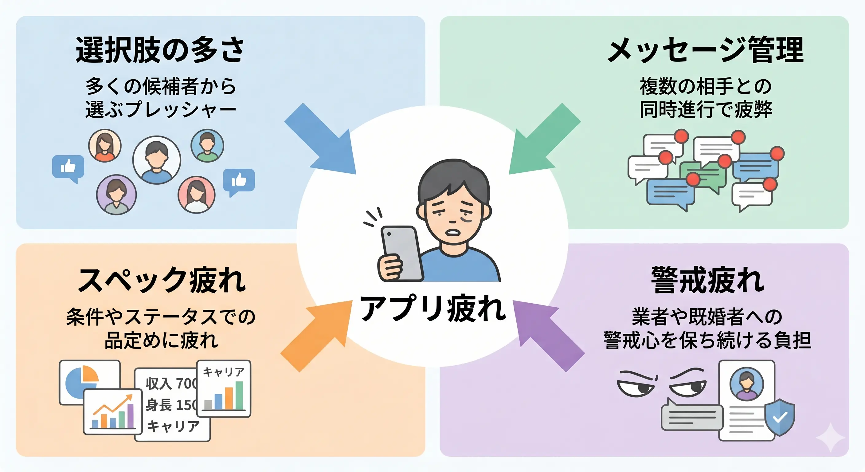 マッチングアプリの消耗感を表すイラスト